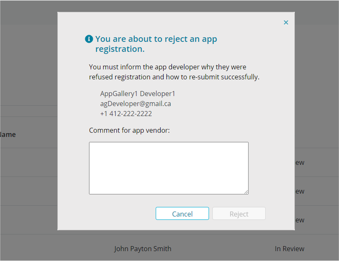 Rejecting an app registration